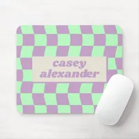 Pastel Purple Green Wavy Checkerboard Pattern Name Mouse Pad