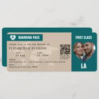 Sand Beige & Ocean Teal Boarding Pass Wedding Invitation