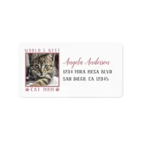 World's Best Cat Mom Pink Paw Prints Photo Address Label