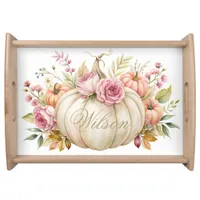 Fall Floral and Soft Cream Pumpkin serving tray