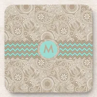 Paisley Chevron Monogram Beige PCMX Drink Coaster