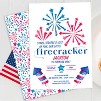 Little Firecracker Red White Blue Birthday Party  Invitation