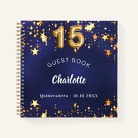 Guest book Quinceanera navy blue gold stars