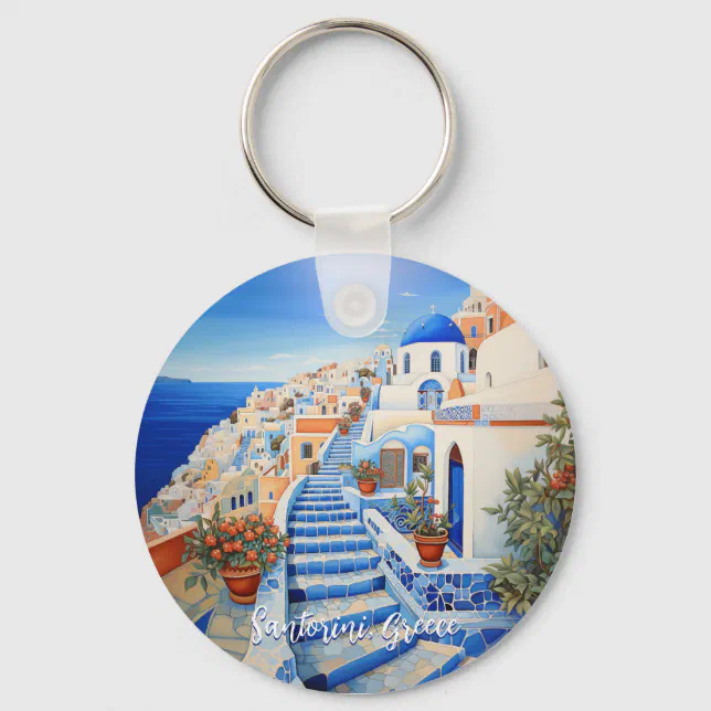 Santorini Island Illustration | Travel Art Keychain