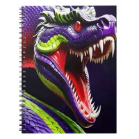 Cobra snake with vibrant green and purple scales notebook