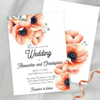 Elegant Peach and Coral Poppy Floral Wedding Invitation