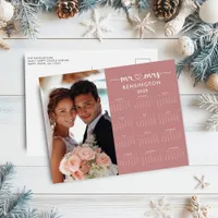 2025 Rose Pink Mr Mrs Newlywed Just Married Photo Holiday Postcard