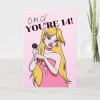 Teen Girl Pink Cartoon Pop Music 14th Birthday Card