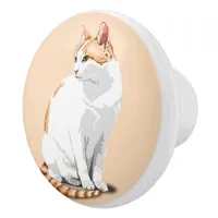 Orange and White Cat  Ceramic Knob