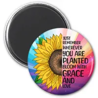 Inspirational Quote and Hand Drawn Sunflower Magnet