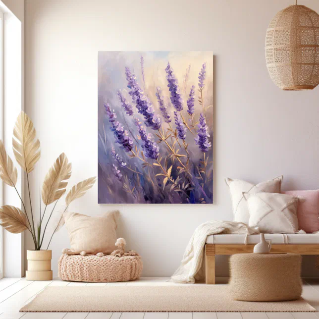 Lavender Plant and Golden Leaves Canvas Print