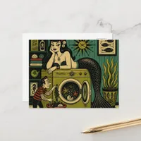 Funny Mid Century Sea Siren Laundry Day Postcard