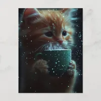 Cute Kitten Enjoys Coffee Postcard