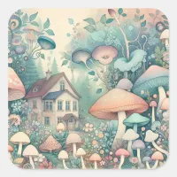 Pretty Cottage Core Whimsical Village Square Sticker