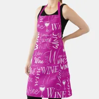 Hot Pink And White Wine Typography Pattern Apron