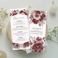 Burgundy Autumn Floral Watercolor Wedding Menu