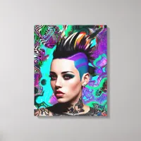 Mohawk Punk Girl Abstract Art Canvas Print