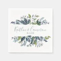 Wedding Greenery Napkins | Typography (Dusty Blue)