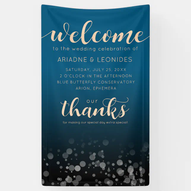 Elegant Peach Oceanic Blue Wedding Welcome Banner