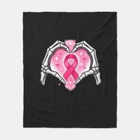 Breast Cancer Skeleton Hand Heart Sign Ribbon Awar Fleece Blanket