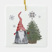 Cute Gnome Christmas Tree Name Happy Holidays  Ceramic Ornament