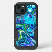 Blue and Lime Green Marble Pour Painting Effect   iPhone 13 Case