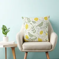 Fresh Lemons, Leaves and Birds ID1052 Throw Pillow