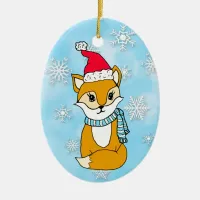 Cute Christmas Fox Festive Personalized Ceramic Ornament