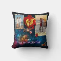 Custom Photos & Name Heart Be My Valentine Mosaic Throw Pillow