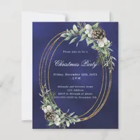 Cone pine greenery blue Christmas Party invitation