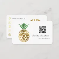 Faux Gold Foil Pineapple QR Code Business Card