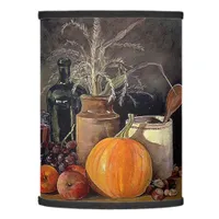 Autumn Decorations on Table, Pumpkin, Fruit, Drink Lamp Shade