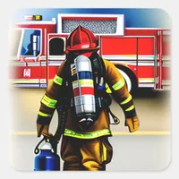 Firefighters ai generated art square sticker