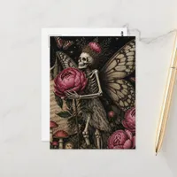 Fairy Skeleton and Peony Flowers Postcard