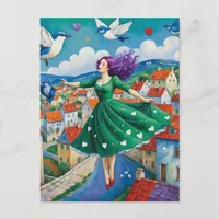 Flyinh Lady With Purple Hair Postcard