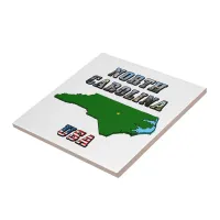 North Carolina Map Outline, Photo & US Flag Text  Tile