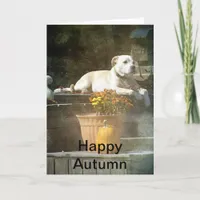 Happy Autumn Dog on Porch Card