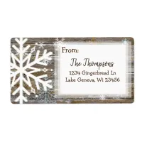 Rustic Wood and Christmas Snowflakes Address Label