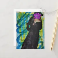 Pirate Lady With Purple Flower Face Mixed Media Postcard