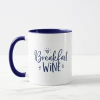 Breakfast Wine Funny Navy Blue Trendy Quote Mug