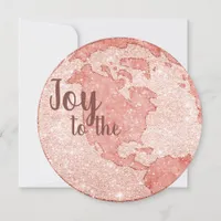 Joy To The World Rose Gold Glitter Pink Foil Xmas Holiday Card