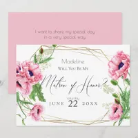 Pink Poppies Will You Be My Matron of Honor Invitation