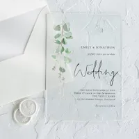 Minimalist Sage Eucalyptus Script Wedding Acrylic Invitations