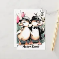 Funny Cute Vintage Easter Ducklings in Suits Postcard