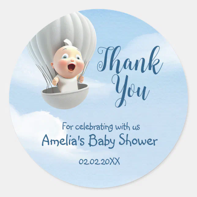 Baby in a Hot Air Baloon | Baby Shower Classic Round Sticker