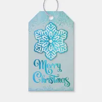 Merry Christmas Iridescent Blue Snowflake Gift Tags