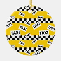 New York Yellow Taxi Cab Driver Checkerboard Ceramic Ornament