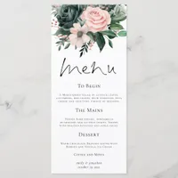 Elegant Emerald and Blush Florals Wedding Menu