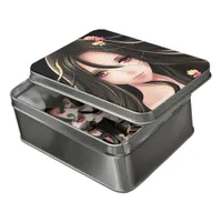 Pink Eyed Brunette Anime Girl Cartoon Jigsaw Puzzle