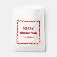 Modern Wavy Border Trendy Red Christmas Party Favor Bag